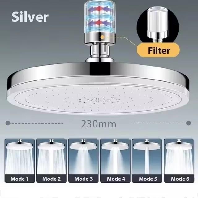 New 230mm Big Panel Large Flow Supercharge Ceiling Mounted Shower Head Set 6 Modes High Pressure Bathroom Showerhead with Filter
