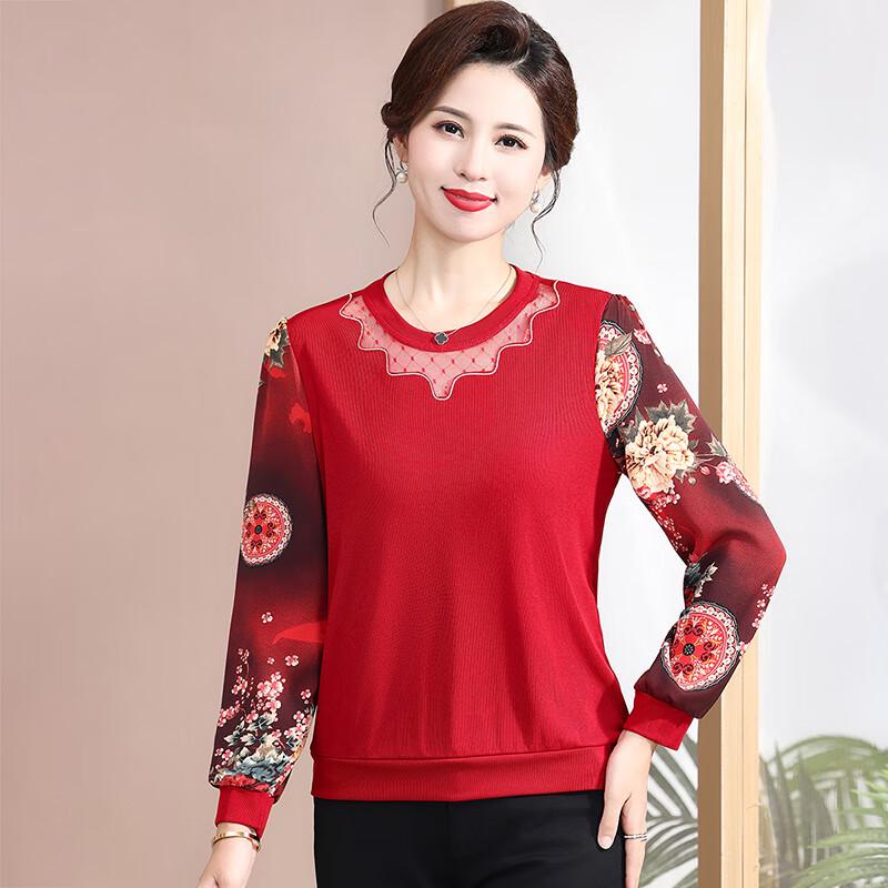 

Pastel Mid-Aged Women s Floral Print Round Neck T-Shirt 4XL