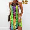 Letní móda Sexy šaty bez rukávů Měkké Ležérní 3D Různobarevná textura Potisk Šaty Bez rukávů Svázané šaty Letní podvazkové šaty