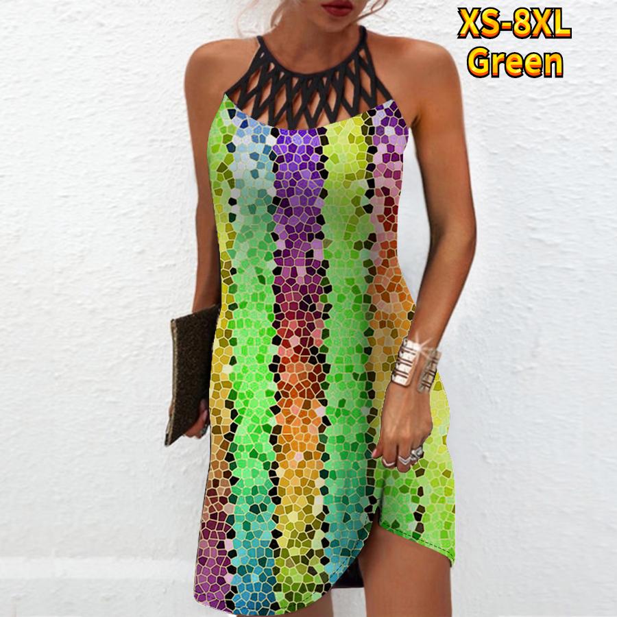 Letní móda Sexy šaty bez rukávů Měkké Ležérní 3D Různobarevná textura Potisk Šaty Bez rukávů Svázané šaty Letní podvazkové šaty