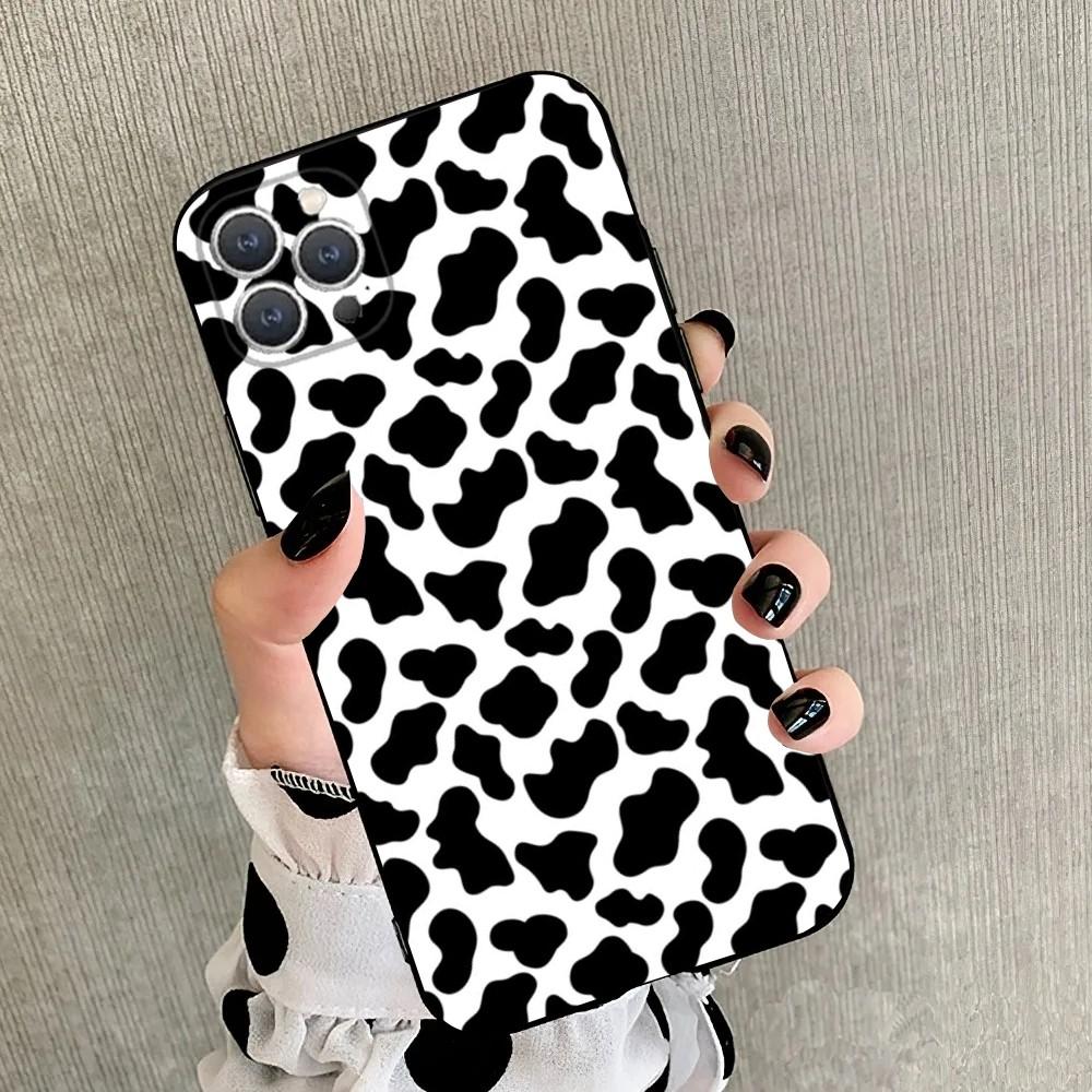 Black white cow print Phone Case For iPhone 15,14,13,12,11,Plus,Pro Max,XS,X,XR,SE,Mini,8,7 Soft Silicone Black Cover