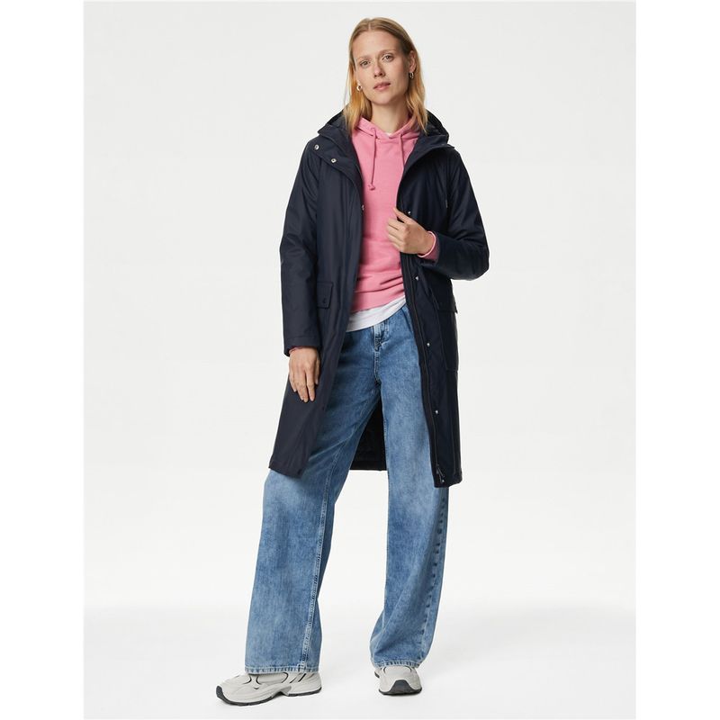 

British Original Single Ms Martha Pu Soft Slight Waterproof Windproof Quilted Outdoor Hood Pocket Women s Jacket Raincoat Outdoor Navy blue UK20