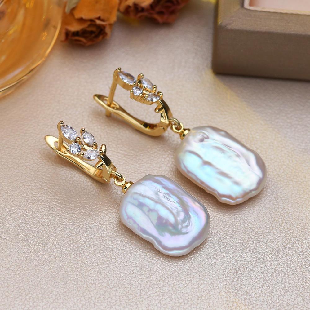 Big Baroque Natural Freshwater Pearl Earrings Fashion Cubic Zirconia Pearl Drop Earrings For Women Party Jewelry