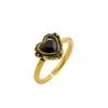 Adjustable Open Ring With Black Onyx Heart Spade Motif Vintage Gold-Plated Copper Jewelry Women Men