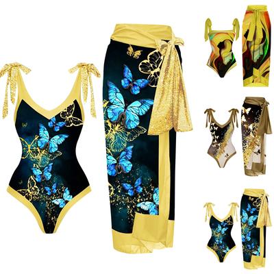 Fashion Women's Sexy Printed V Neck Strap Backless Beachwear Monokini Bikini Swimsuit  2 Piece Swimsuit