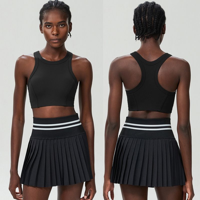 Sports Fitness Yoga Wear Suit Female Exposure-Proof Skirt Pocket Tennis Skirt Quick-Drying Shockproof Beauty Back Exercise Bra