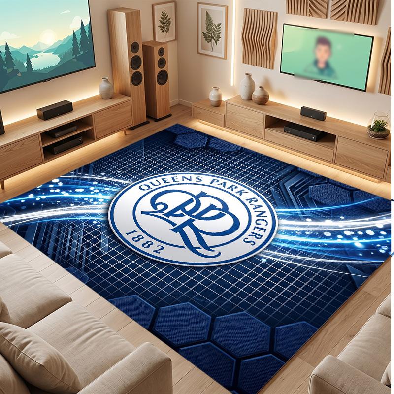 Queens Park Rangers Football Print Crystal Velvet Rug, Comfortable Water Absorbent Non Slip Indoor Floor Carpet
