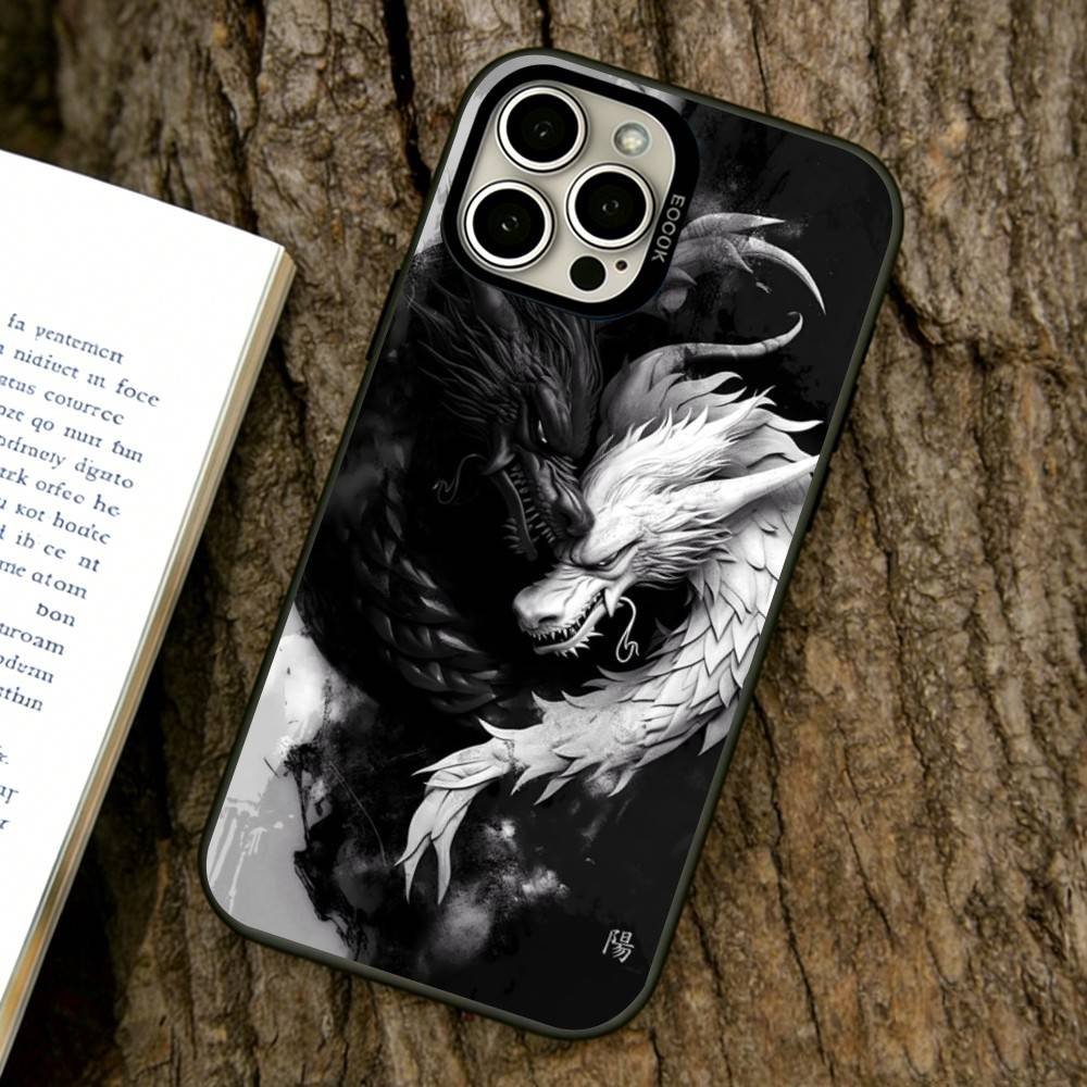 Yin Yang Dragon Art Phone Case For iPhone 17,16,15,14,13,12,11 Plus,Pro Max,XS,Colorful Silver Phone Case Funda Cover