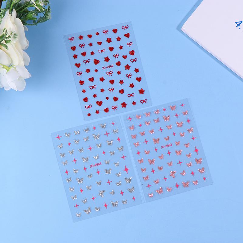 Pink Butterfly Butterfly Bow Nail Stickers Shiny Laser 3D Butterflies Nail Decals Adhesive Butterfly