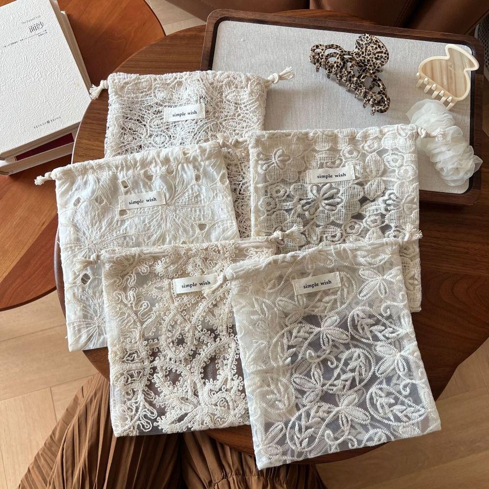 Hollow Out Lace Drawstring Storage Bag Portable Small Makeup Bag Jewelry Storage Bag Home Supplies