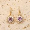1 Pair Luxury Purple Flowers Dangle Earrings for Women Zirconia Earring Jewelry Wedding Party Accessories