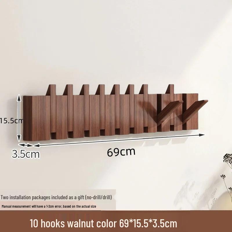 Solid Wood Wall-Mounted Piano Key Coat & Hat Rack - Punch-Free Storage Solution for Bedroom, Entrance, or Hallway.