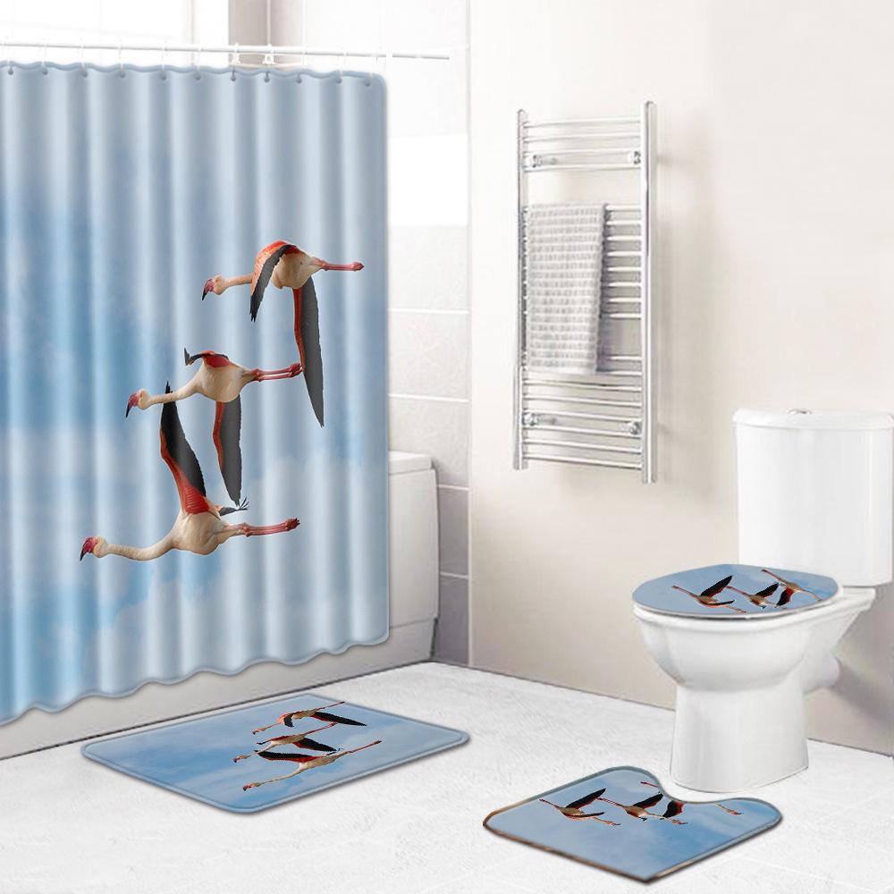 Flamingo Rohožka Koupelnová Protiskluzová Podložka na Podlahu Kombinace Sprchového Závěsu Koberec Evropský a Americký Styl Exploze Žena