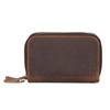 Double Zipper Crazy Horse Leather Retro Card Case First Layer Cowhide Coin Purse Car Key Keychain Holder with Hand Strap