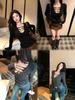 Spicy V-Neck Long-Sleeve Velvet T-Shirt Women's Slim Fit Cinched Waist Base Layer Black Top