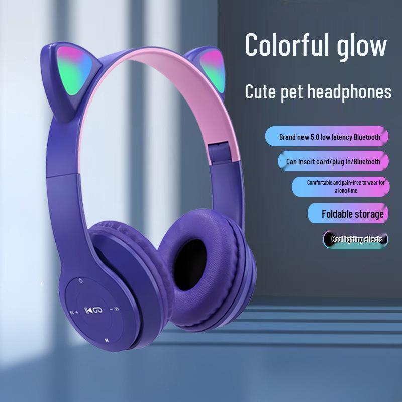 Bluetooth Katzenohren Drahtlose Stereo Gaming Kopfhörer P47M, Geringe Latenz, Sport-Stil