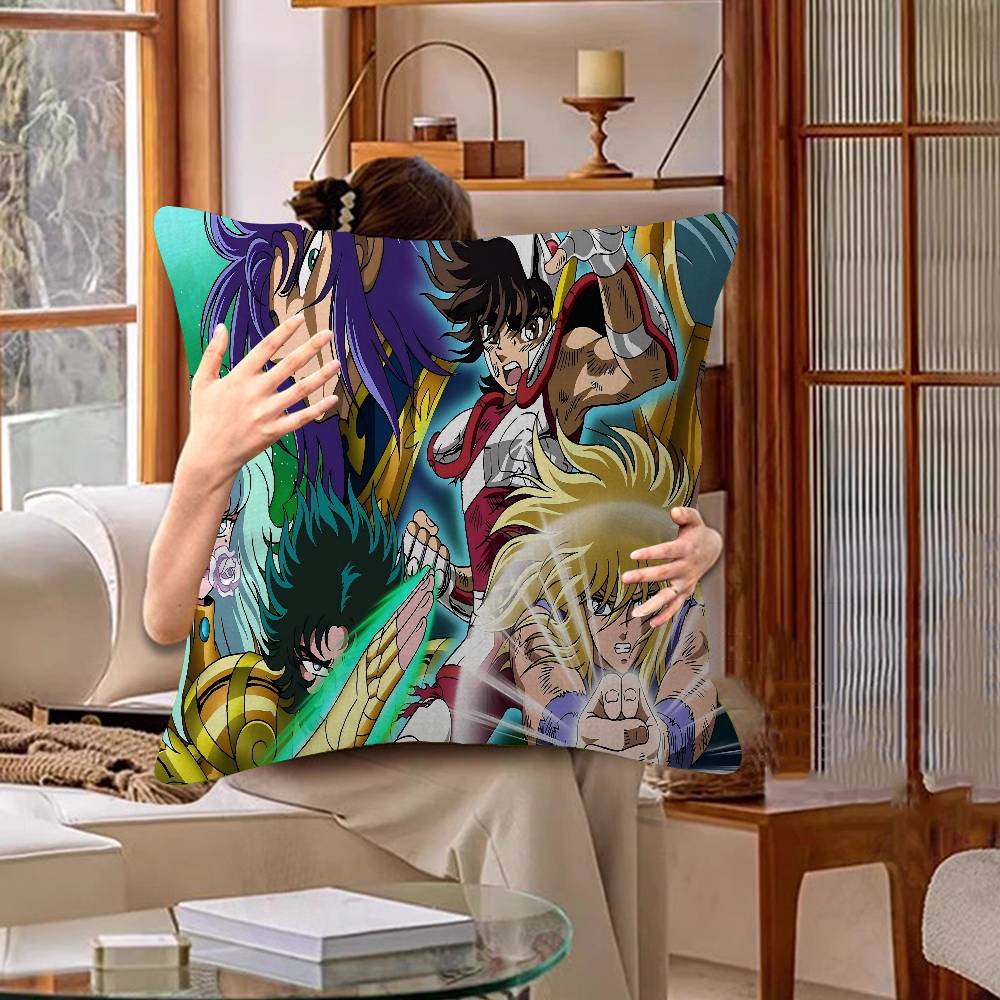 Knights Of The Zodiac Cartoon Cushion Cover Car Throw Pillow Case For Sofa Car Christmas Gift 40x40cm 45x45cm