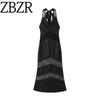 Za Autumn New Women's Clothing Fashion Style Lace Stitched Backless V Neck Hanging Collar Ribbon Dress Dress