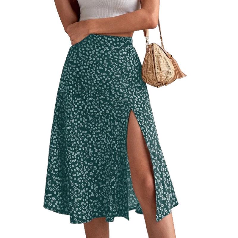 2025 European Floral Print High-Waist Bodycon Midi Skirt with Slit