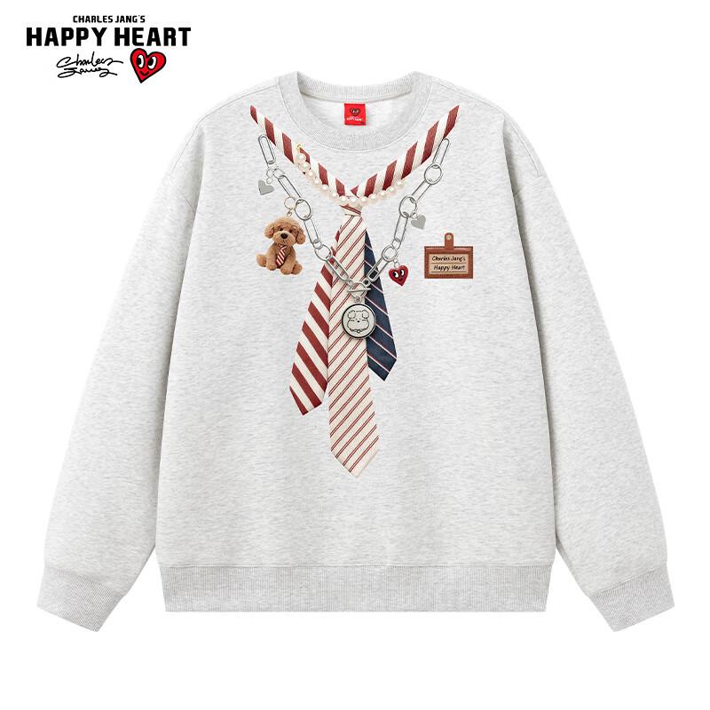 Charles Heart Starry Tie Necklace Print Unisex Casual Round Neck Sweatshirt XL