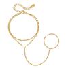 Women's Gold Stainless Steel Double Layer Lip & Finger Chain Ring Jewelry