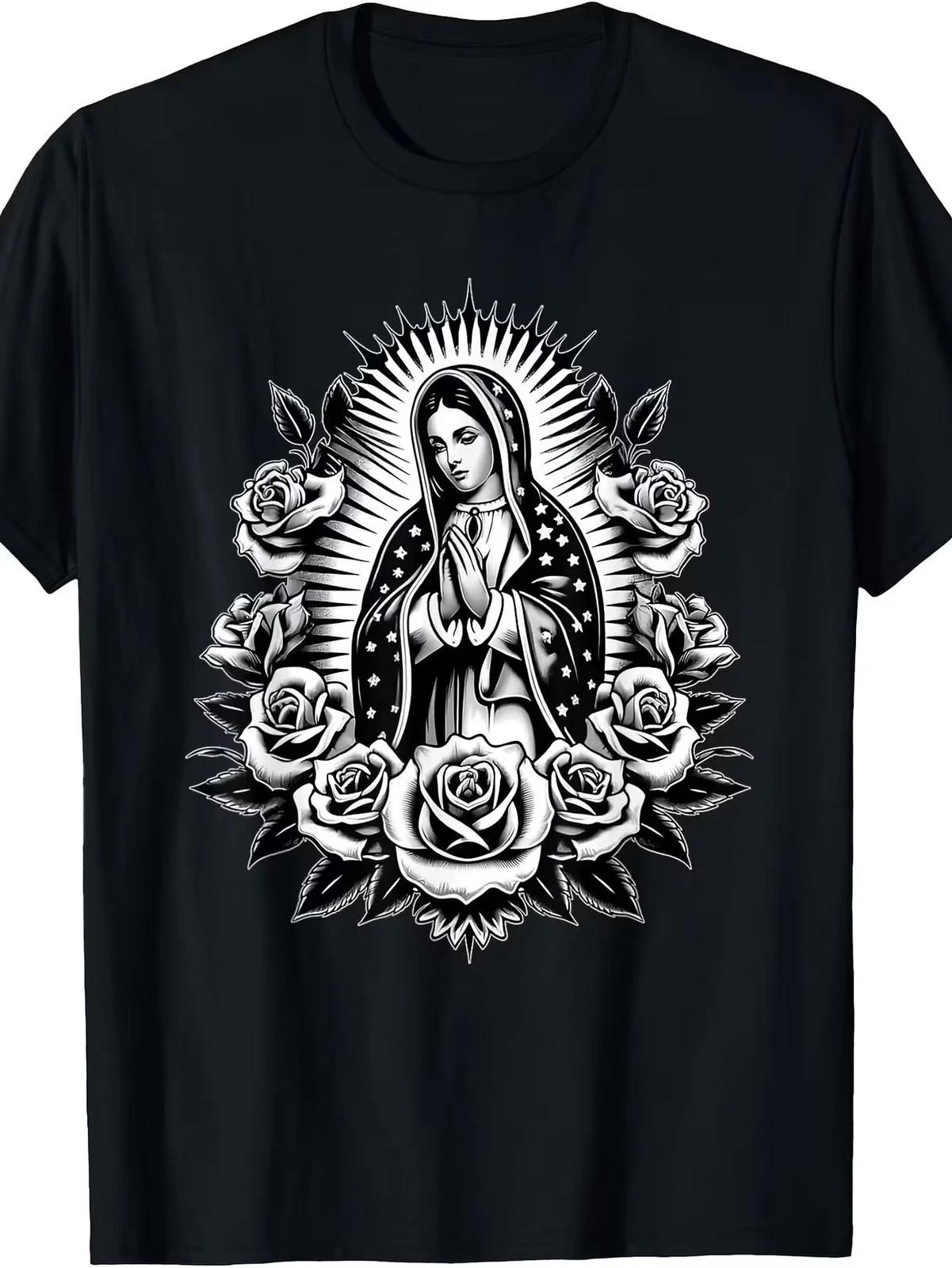 Cosas Mexicanas Apparel Co Virgen De Guadalupe Virgin Mary Virgencita Floral T-S L