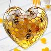 Cattura sole a forma di cuore a nido d'ape e ape, regalo unico da donna, regalo per appassionati di api, decorazione per la casa rurale, arte da parete,