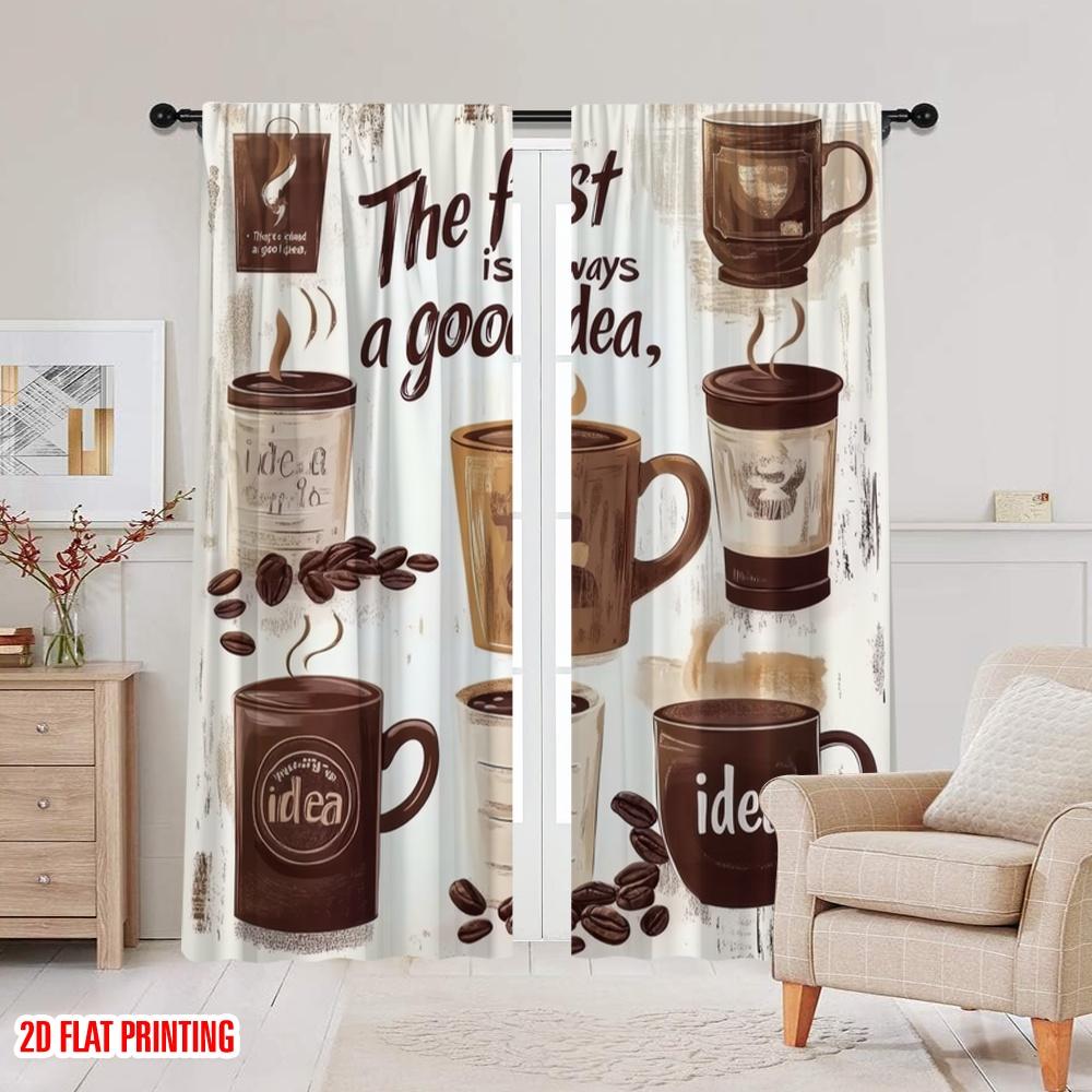 2 st, 2D platt tryckta Gardiner Digitaltryckta Kaffeinspirationer Polyestervävda (utan spö) Festlig Ldeal för Vardagsrum,