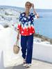 1116 European and American 1D printed women's suit resort style loose long-sleeved shirt casual trousers beach fashion trend