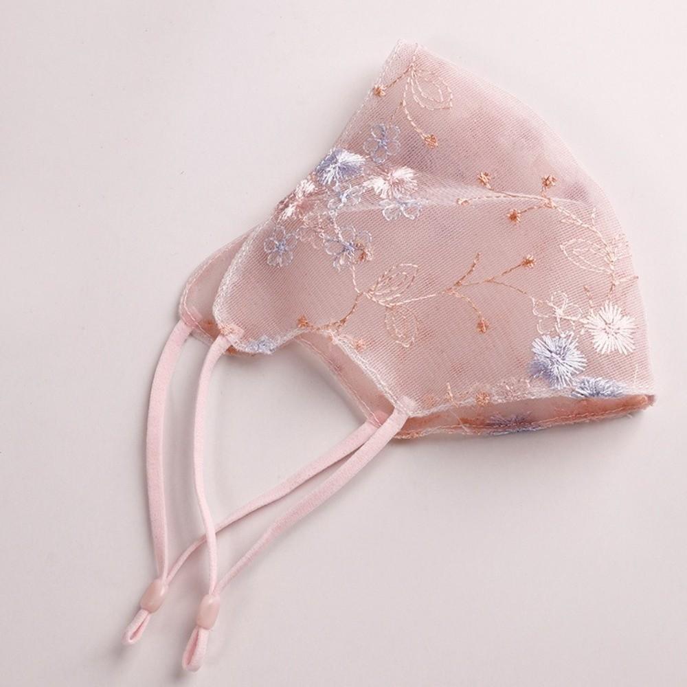 

Breathable Veil Mask Embroider Flower Sunscreen Face Mask Fashion Lace Mask розовый