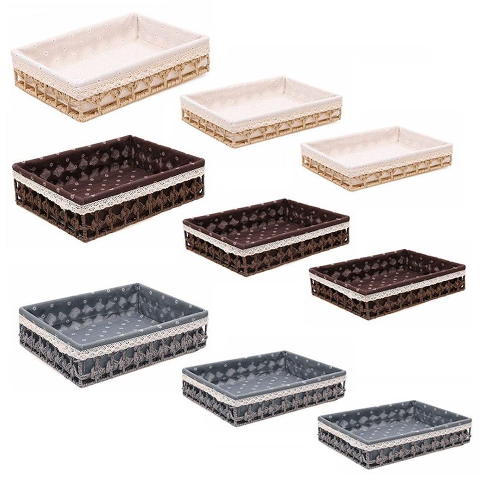 Bohemia Tabletop Fruit Container Hollow Out Straw Storage Basket Bin  Home Decor