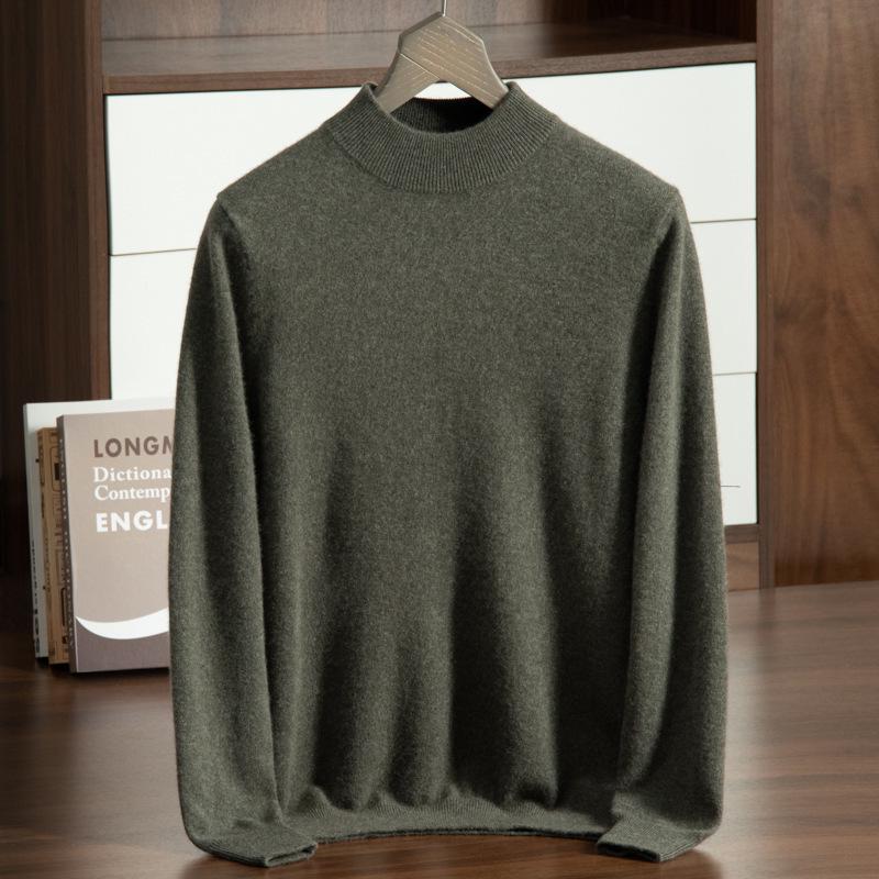 Men's Autumn-Winter Cashmere Half-High Neck Business Pullover Sweater