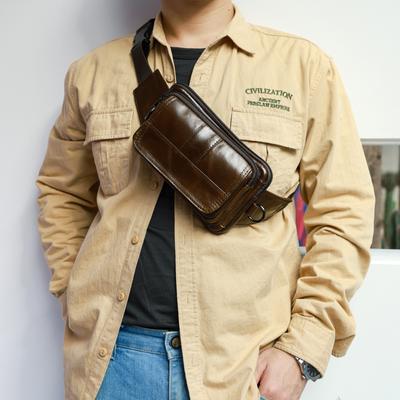 Oryginalna skórzana męska saszetka biodrowa Head Layer Cowbody Leather Crossbody Chest Bag Retro