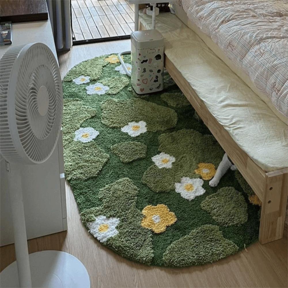 Non Slip Imitation Cashmere Carpet Irregular Bedside Carpet Home Decor Green Moss Rug  Bedroom