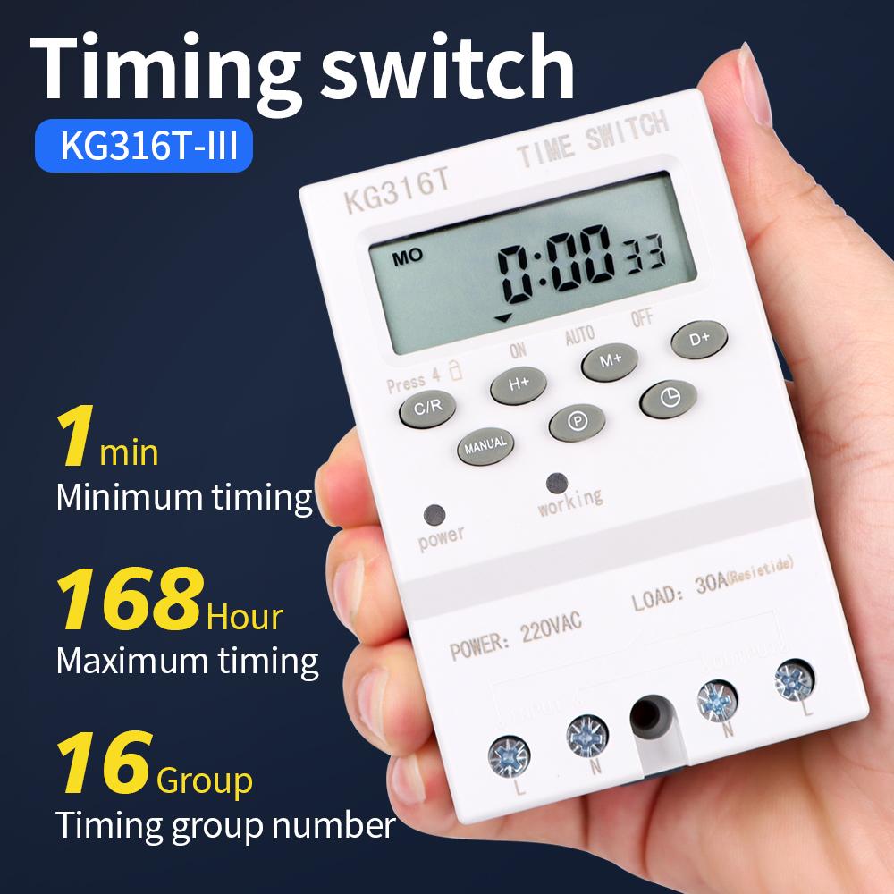 KG316S 220VAC 25A Digital Timer Switch Automatic Electronic Programmable Relay Week/Day/Minutes/second 168 Hours Time Control
