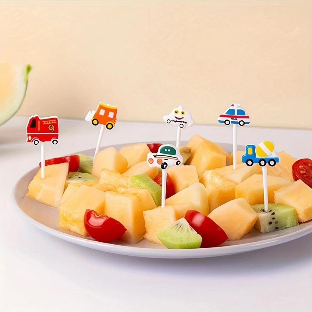 6pcs/set Car Castle Vegetable Cute Mini Toddler Children Fruit Forks Toothpicks Kids Food Picks Cartoon