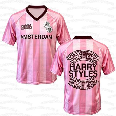 Nouveautés 2026 T-shirt Hommes Femmes Col en V Respirant Manches Courtes T-shirt Harry Styles Amsterdam Rose Maillot de Football