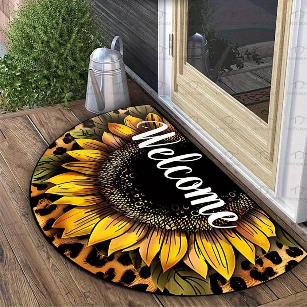 Thickened Non Slip Half Round Doormat Flower Floral Boho Door Mat Washable Absorbent Entrance Door Carpet Outdoor