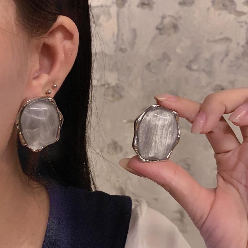Exaggerated Irregular Blue Gray Resin Stud Earrings for Women Girls Japan and Korea Style Large Earrings Rings Jewelry Wholesale