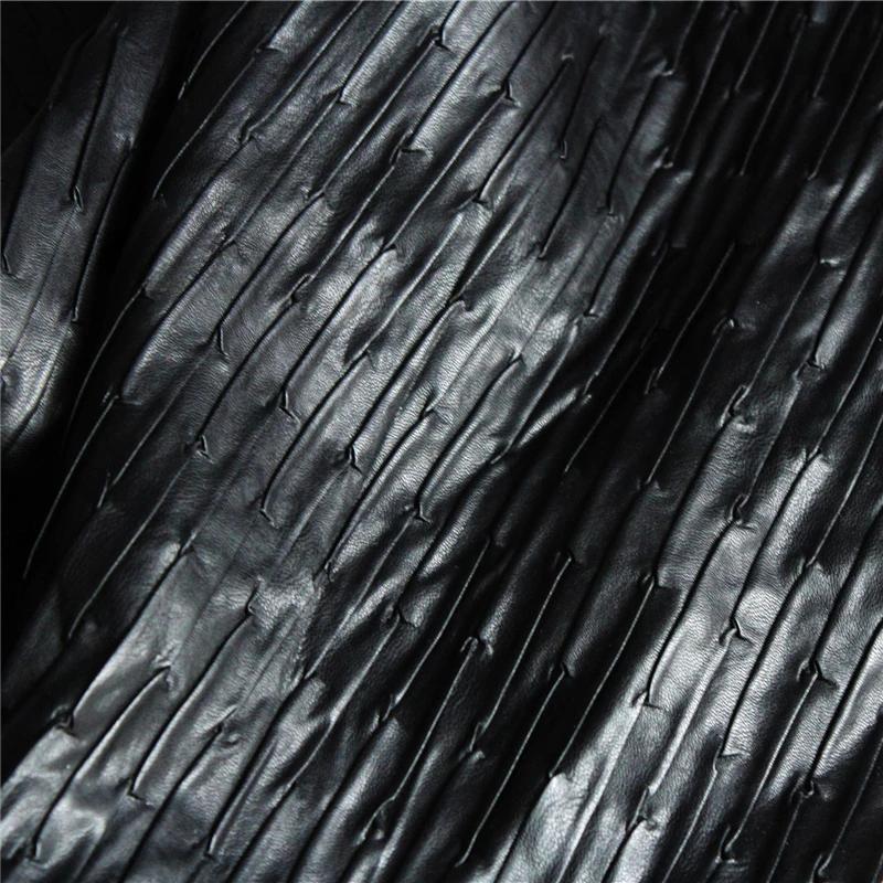 50x140cm Black Pleated Faux Leather Fabric for DIY Sewing Jacket Designer Fashion Creative Fabrics Wholesale Cloth Material