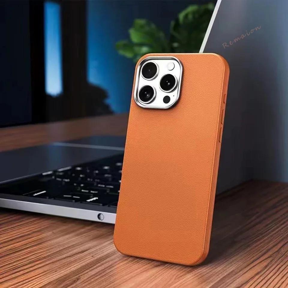Official Leather Texture 16 Case for iPhone 16 14 11 13 12 15 Pro Max X XR XS Max 16 plus Soft Liquid Silicone Shockproof Cover