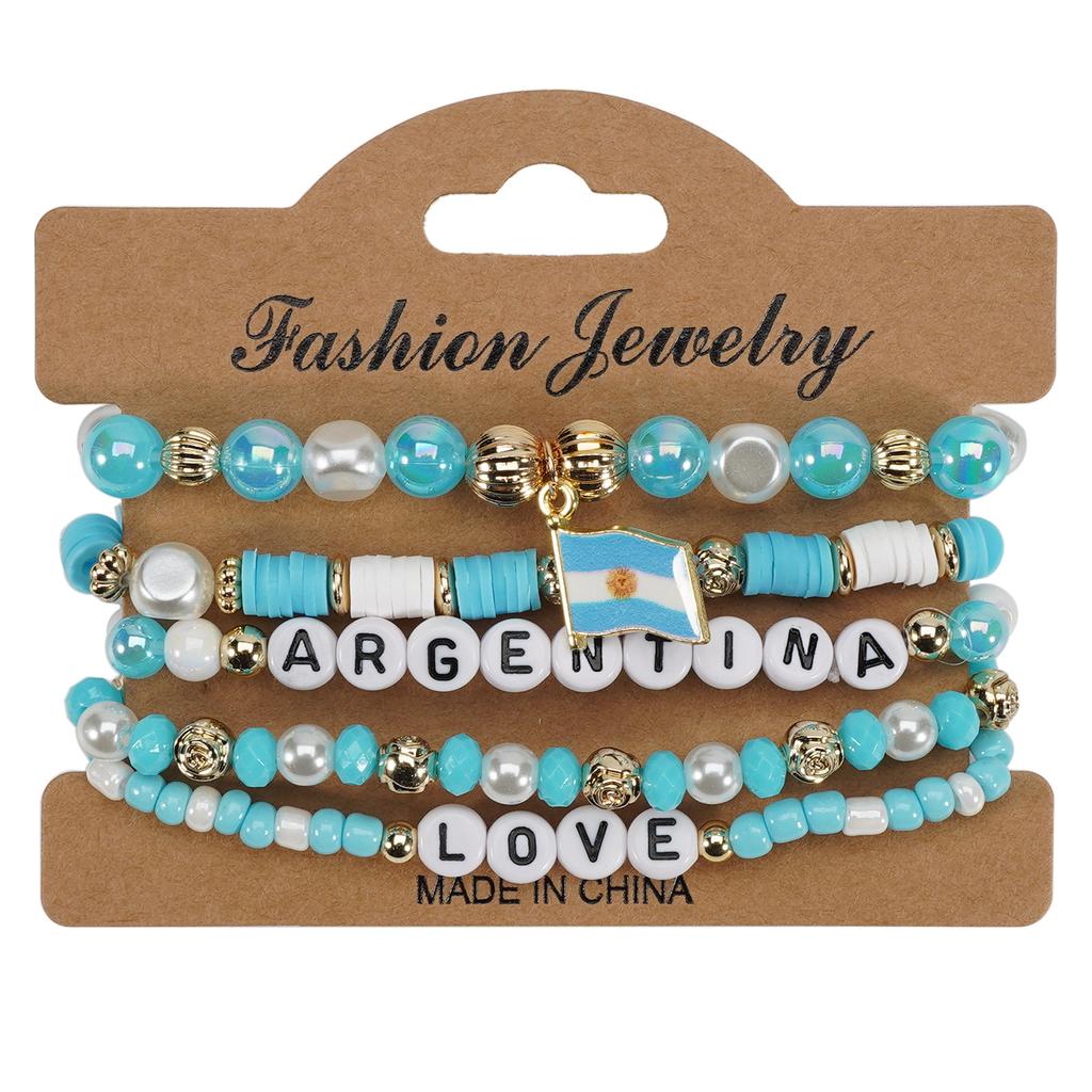Country Flag Beaded Bracelet Set Multilayer Elastic Jewelry for Fans