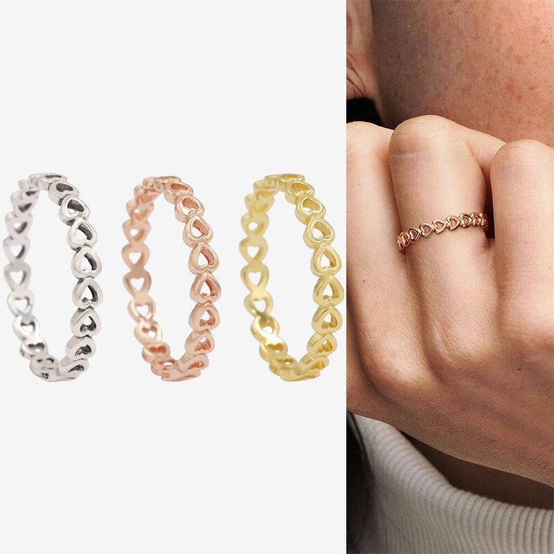 Inel cu tigaie din argint 925, inel romantic în formă de inimă scobit, tricolor, pentru femei, bijuterii de modă pentru petrecerea de nuntă