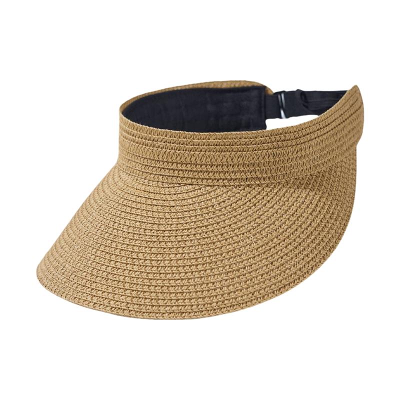 Women Straw Sun Caps Foldable Portable Empty Top Hat Ponytail Sun Visor Hats for Outdoor Beach Holiday Summer Adjustable Caps