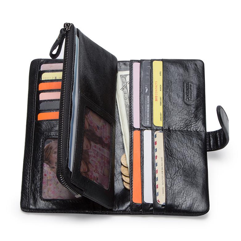CONTACT'S Genuine Leather Men Long Wallet Phone Bag Zipper Coin Pocket Purse Male Clutch Wallet