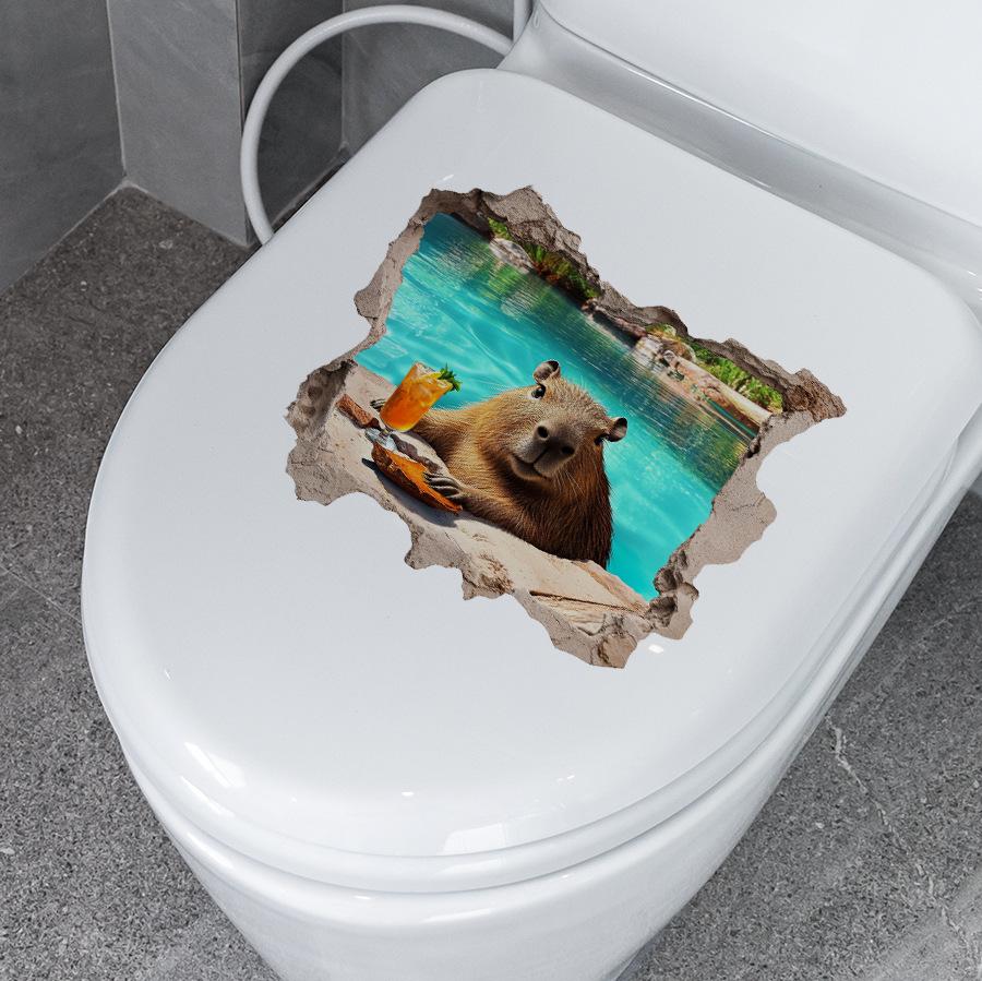 Funny Capybara Toilet Sticker Waterproof Self Adhesive Bathroom Decal