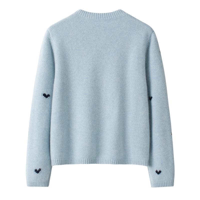 Korean Design 100% Pure Cashmere Heart Sweater - Thick Loose Fit, Versatile Casual Pullover for Women