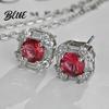 Wear-resistant Jewelry Set Red Zircon Love Heart Rhinestone Necklace Stud