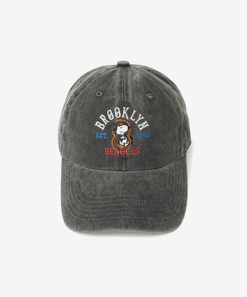 VTWO Brooklyn Snoopy Pigment Washed Ball Cap (Charcoal)