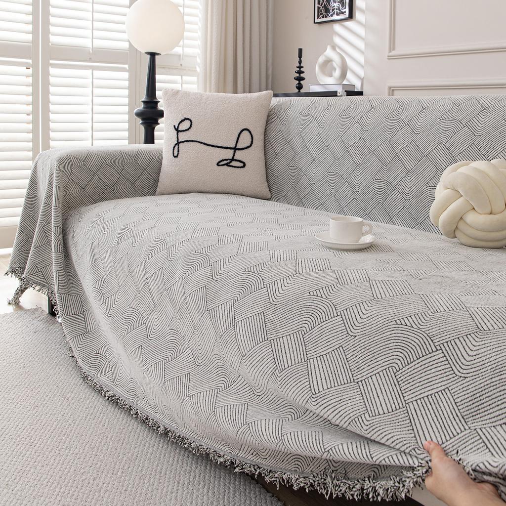 Solid Color Chenille Sofa Cover Modern Minimalist Full Coverage Slipcover Blanket